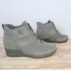 Sorel Evie Sport Lace Wedge Ankle Booty Grey Gray Waterproof Size 9